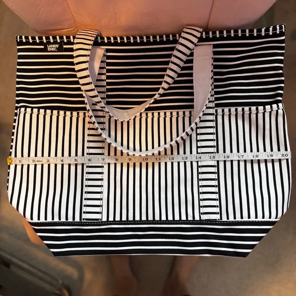 NEW, Land's End Tote, Canvas Tote, Beach Tote, Black and White Striped Tote, NWT - Picture 6 of 7